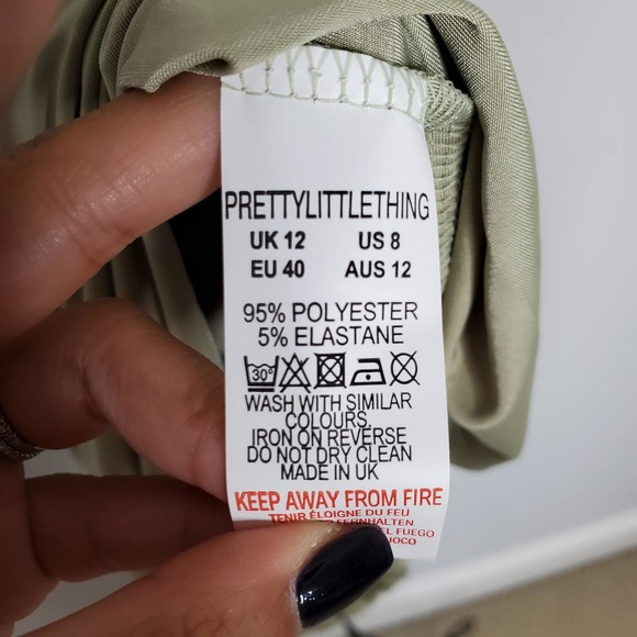 PRETTYLITTLETHING • Sage Green Slinky Second Skin Ruched Mini Skirt NEW Sz 8 - Picture 6 of 7